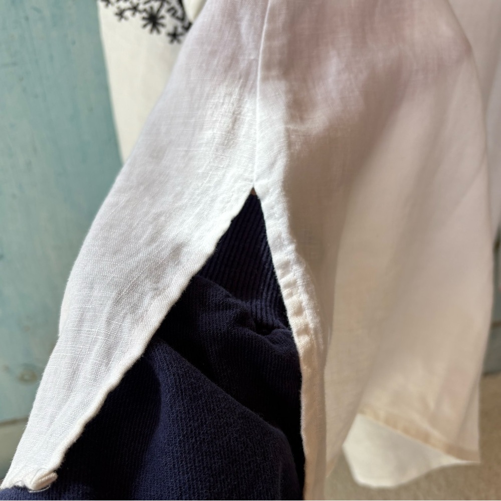 Boho White Linen Peasant Top with Black Intricate Embroidery - Picture 8 of 16